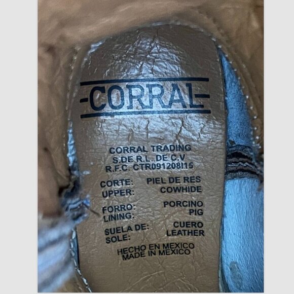 Corral Teen Shiny Inlay Western Boots Square Toe Size 2.5T Leather Cowgirl - Picture 9 of 11